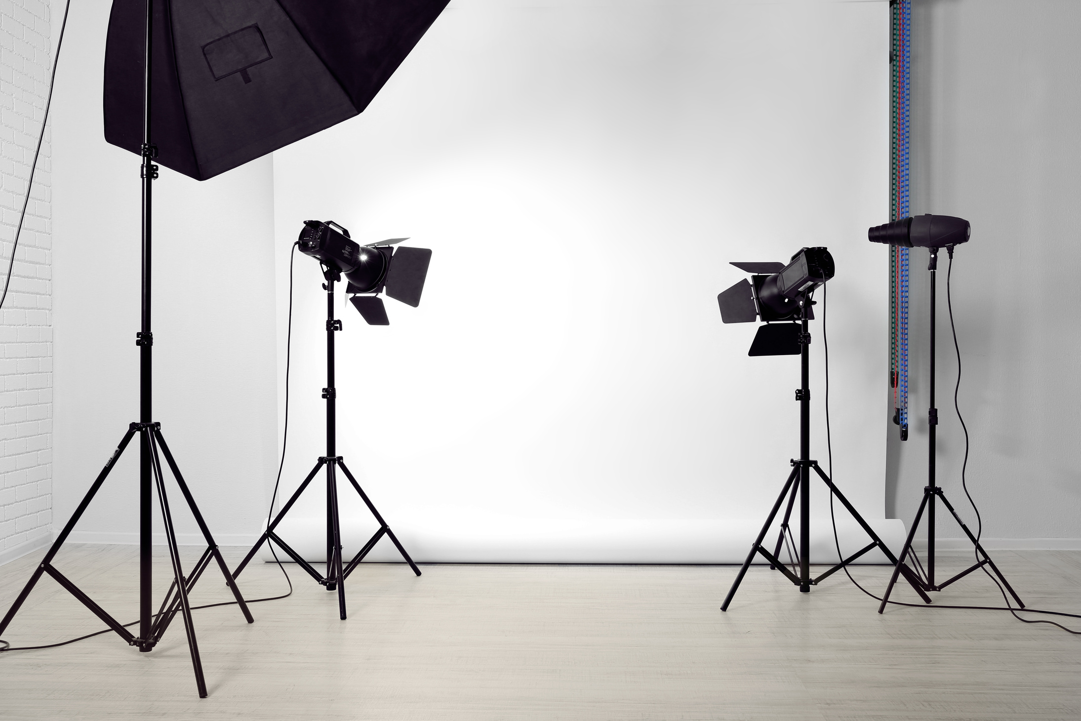 Empty Photo Studio with Lighting Equipment